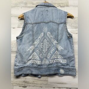 Bullhead Denim Co Y2K Denim Aztec Tribal Sleeveless Jean Vest Womens Size Small